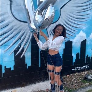 Jewel chain distressed jeans